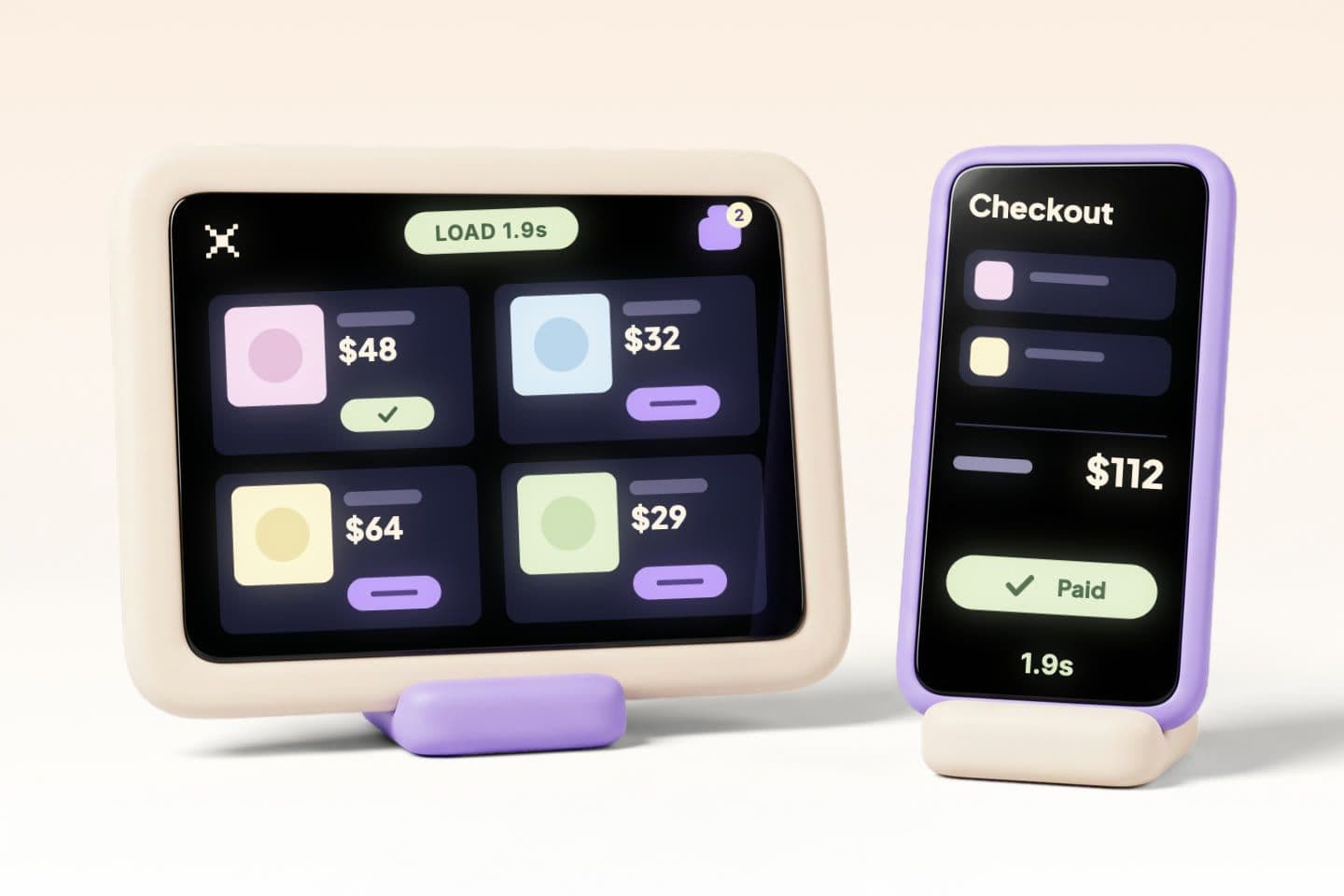 The CARTLYN storefront and checkout on a tablet and a phone