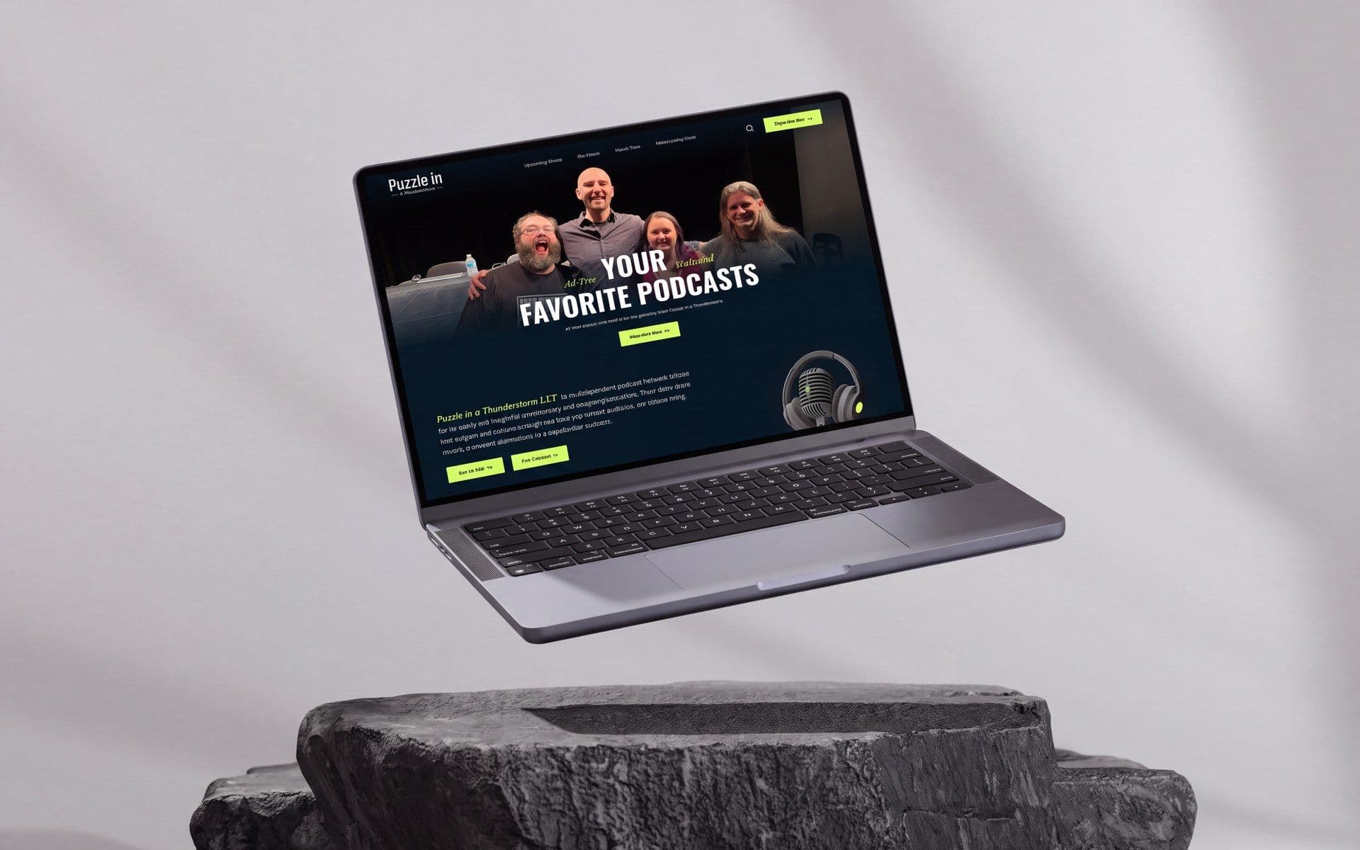 The Puzzle in a Thunderstorm home page on a laptop
